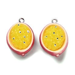 Passion Fruit 3d подвески из непрозрачной смолы с фруктовой тематикой, с платиновыми тоновыми железными петлями, Маракуйя, 27x19.5x16 мм, отверстие : 1.8 мм
