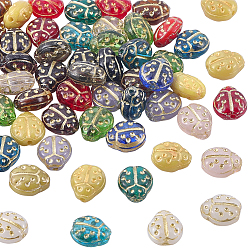 (52) Непрозрачная лаванда 80шт стеклянные бусины, жук, золотой металл обвитыми, разноцветные, 9x8x5 мм, отверстие : 1 мм