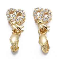 Настоящее золото 18K Латунь микро проложить кубический цирконий, долговечный, сердце, прозрачные, реальный 18 k позолоченный, 18x7.5x5.5 мм, отверстие : 2x3 мм, штифты : 0.7 мм