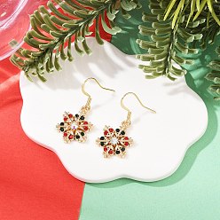 Снежинка Серьги с подвесками из сплава на рождественскую тематику со стразами, золотые, снежинка, 33x15 мм