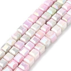 Розовый Гальванические непрозрачные стеклянные бусины, кубические, граненые, туманная роза, 5.5~6x6x6 мм, отверстие : 1 мм, около 66 шт / нитка, 14.96'' (38 см)