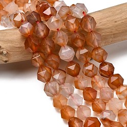 Red Agate Натуральный красный агат бисер нитей, звезды вырезать круглые бусы, граненые, окрашенная и подогревом, 9~10x9~10x9~10 мм, отверстие : 1~1.4 мм, около 38~40 шт / нитка, 14.88'' (15.08'' см)