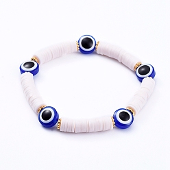 Папайя Оранжевый Сглаз стрейч браслеты, Браслеты из бисера хеши из полимерной глины ручной работы, со смоляными бусинами и проставками из сплава, papayawhip, 2-1/2 дюйм (6.3 см)