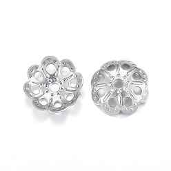 Stainless Steel Color 304 Stainless Steel Fancy Bead Caps, Flower, Multi-Petal, Stainless Steel Color, 9x2mm, Hole: 1.5mm