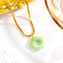 Бледно-Зеленый 5- лепестковые цветочные акриловые подвески-ожерелья, 304 двухслойные ожерелья из нержавеющей стали в виде змеи для женщин, золотые, бледно-зеленый, 15.75 дюйм (40 см)