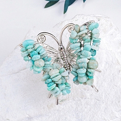 Амазонит Необработанные натуральные амазонитовые чипсы, минеральные украшения для демонстрации образцов, с металлическим держателем-бабочкой, украшение для домашнего рабочего стола по фэн-шуй, 65x75 мм