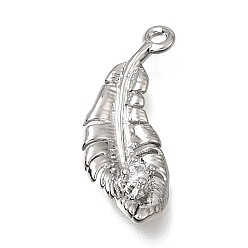 Platinum Brass Micro Pave Clear Cubic Zirconia Charms, Feather Charms, Long-Lasting Plated, Platinum, 21x8x2.5mm, Hole: 1.4mm