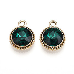 чирок K 5 стеклянные подвески, плоско-круглые, граненые, со сплавочной фурнитурой, золотой свет, зелено-синие, 17~17.7x14x5.2~6 мм, отверстие : 2 мм