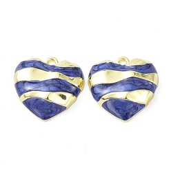 Royal Blue 3D Heart Alloy Enamel Pendants, Light Gold, Royal Blue, 20x20.5x5.5mm, Hole: 2mm