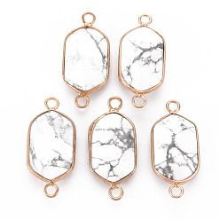 Говлит Соединители из натурального говлита, с позолоченным латунным краем и петлей, граненые, овальные, 29x13x6~7 мм, отверстие : 2 мм