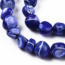Medium Blue Natural Trochid Shell/Trochus Shell Beads Strands, Dyed, Nuggets, Medium Blue, 7~12x5~10x4~8mm, Hole: 1mm, about 60~64pcs/strand, 15.16 inch~15.75 inch(38.5~40cm)