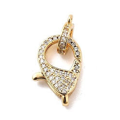 Настоящее золото 18K Застежки-клешни из прозрачной латуни с кубическим цирконием, с трубчатой дужкой, реальный 18 k позолоченный, 20.5x14x5.5 мм, отверстие : 1.8 мм