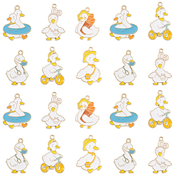 Белый 30 шт 6 стили подвески из сплава эмали, очарование утки, золотой свет, белые, 29~34x19~24x1.5 мм, отверстие : 1.8 мм, 5 шт / стиль