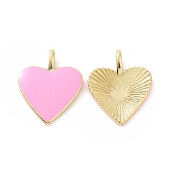 Pink Brass Enamel Pendants, Long-Lasting Plated, Real 18K Gold Plated, Heart, Pink, 24x19x1.5mm, Hole: 6x3mm