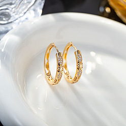 Прозрачный Латунные микро проложить серьги обруча кубического циркония, золотые, прозрачные, 27x4 мм