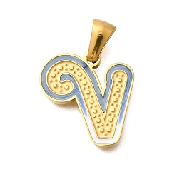 Letter V 304 подвески из нержавеющей стали, с эмалью, ионное покрытие (ip), лазерная резка, реальный 18 k позолоченный, Буква V, 16.5x15.5x1.5 мм, отверстие : 5.5x2.5 мм