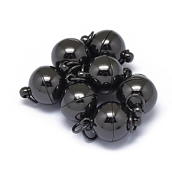 Черный Цвет Металла Стеллаж гальванический латунные магнитные застежки с петлями, сильный магнит n 45, с паяными кольцами, долговечный, круглые, металлический черный , 15x10 мм, отверстие : 3.5 мм, Кольцо: 5x0.5 mm