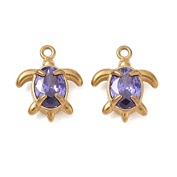 Turtle 304 Stainless Steel Pendants,  with Rhinestone, Ion Plating(IP), Golden, Turtle Charms, 13.5x11x5mm, Hole: 1.2mm
