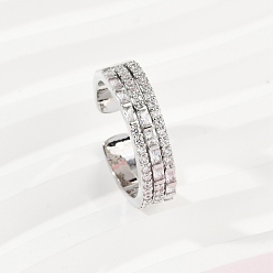 Платина Манжеты из латуни с микро паве кубический цирконий для женщин, стойки покрытие, долговечный, без свинца и без кадмия, платина, 5.5 мм, размер США 6 3/4 (17.1 мм)