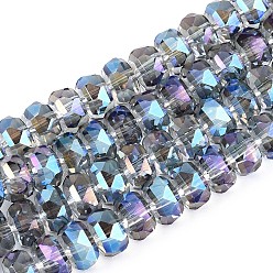 Светло-Синий Гальванизируйте прозрачное стекло бисер нитей, рондель, граненые, голубой, 7.5~8x4.5~5.5 мм, отверстие : 1.2~1.4 мм, около 34~37 шт / нитка, 7.09~7.28 дюйм (18~18.5 см)