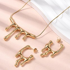 Золотой 304 нержавеющей стали ювелирных изделий, включая кулон на шее и серьги-гвоздики, вакуумное покрытие pvd, золотые, колье: 17.80 дюйм (45.2 см)