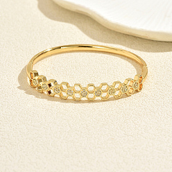 Hexágono Brazaletes articulados de latón con microengaste de circonitas cúbicas transparentes para mujer., dorado, hexágono, diámetro interior: 1.97 pulgada (5 cm)