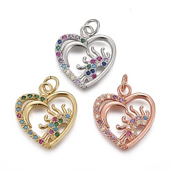 Couleur Mélangete Breloques en laiton zircon cubique micro pavé, avec des anneaux de saut, plaqué longue durée, papillon avec lune et soleil, couleur mixte, 19x17x2mm, Trou: 3mm