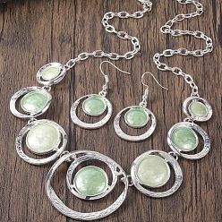Античное Серебро Кольцо с плоским круглым кулоном из цинкового сплава с эмалью и комплект из серег-подвесок, античное серебро, 420 мм