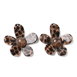 Черный Непрозрачные подвески из ацетата целлюлозы (смолы) с леопардовым принтом, цветочный шарм, чёрные, 49x46x10 мм, отверстие : 1.5 мм