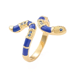 Синий Открытое кольцо-манжета в виде змеи с кубическим цирконием и эмалью, настоящие позолоченные украшения из латуни для женщин, без свинца и без кадмия, синие, внутренний диаметр: 18 мм