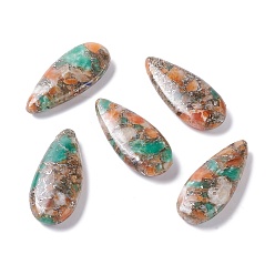Serpentine Assembled Natural Orange Quartz & Serpentine Jade Pendants, with Brass Line, Teardrop, 35x15x6mm