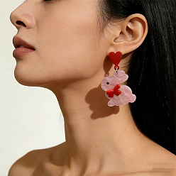 Pink Пасхальные акриловые серьги-подвески, кролик, розовые, 52x26~36 мм