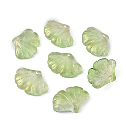 Зеленый лайм Прозрачные подвески лэмпворк ручной работы, золотой фольгой, подвески из листьев гинкго, зеленый лайм, 15x20x4.5 мм, отверстие : 1 мм