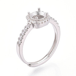 Платина Родиевое покрытие 925 стерлинговое серебро микропаве кубический цирконий солитер помолвочное кольцо регулируемые настройки, компоненты зубчатого кольца, платина, лоток : 5 мм, внутренний диаметр 17 mm