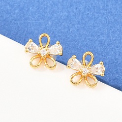 Настоящее золото 18K Серьги-гвоздики из латуни с микропаве из прозрачных кубических цирконий для женщин, реальный 18 k позолоченный, 7x8 мм