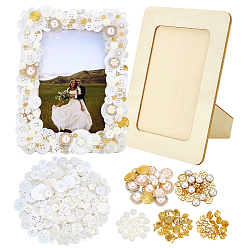 Mixed Shapes Наборы материалов для изготовления деревянных подставок для фоторамок своими руками, включают в себя смоляные кнопки, Кнопки сплава хвостовиком, медными пуговицами, разнообразные, 190x140x7.5 мм