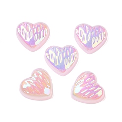Pink UV Plating Acrylic Cabochons, Iridescent, Heart, Pink, 11.5~12x12~12.5x4mm