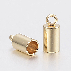 Golden 201 Stainless Steel Cord Ends, End Caps, Column, Golden, 8x3mm, Hole: 1.2mm, Inner Diameter: 3mm