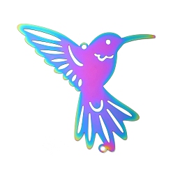 Rainbow Color 201 подвески из нержавеющей стали, ссылки на колибри, Радуга цветов, 70x65x0.3 мм, отверстие : 2.1 мм