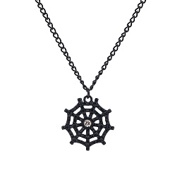 Crystal Halloween Alloy Rhinestone Spider Web Pendant Necklaces for Unisex, Black, Crystal, 17.72 inch(45cm)