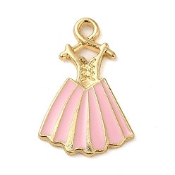 Pink Подвески из эмали и сплава, платье очарование, золотые, розовые, 21x13.5x1.5 мм, отверстие : 1.6 мм