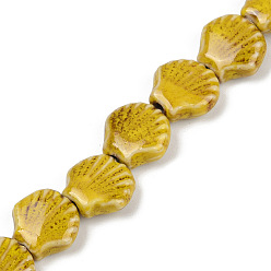 (932FM) Темно-синий аква-матовый с подкладкой Фарфора ручной работы бисер нитей, формы раковины, темно-золотистые, 13.5x13~14x6 мм, отверстие : 1.8 мм, около 28 шт / нитка, 14.37'' (36.5 см)