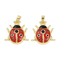 Настоящее золото 18K Латунь эмаль подвески, без кадмия и без свинца, божья коровка прелести, реальный 18 k позолоченный, 20x19.5x4 мм, отверстие : 5x2.5 мм