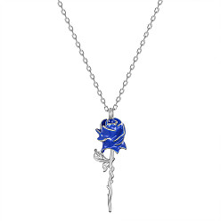 Blue Rose Rhodium Plated 925 Sterling Silver Pendant Necklaces, with Epoxy Resin and Cable Chains, Platinum, Blue, 17.32inch(44cm)