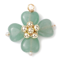 Малайский Нефрит Подвески из малайзийского нефрита с медной проволокой и синтетическим гематитом, подвески с четырехлистным клевером, 28~29.5x26~27x9~10 мм, отверстие : 2 мм