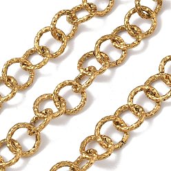 Золотой 304 Цепи из текстурированной нержавеющей стали с кольцами, ионное покрытие (ip), несварные, с катушкой, золотые, 12x2 мм