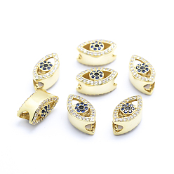 Golden Brass Micro Pave Cubic Zirconia Beads, Eye, Golden, 8.5x15x8mm, Hole: 4mm