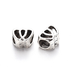 Античное Серебро Европейские сплавочные бусины тибетского стиля , бусины с большим отверстием, без свинца, полый, сердце, античное серебро, 8x10.5x7 мм, Отверстие : 4.5 мм , около 660 шт / 1000 г