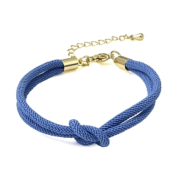 Cornflower Blue 3MM Round Nylon Braided Cord Bracelet Making, Knot, with Golden 202 Stainless Steel Lobster Clasp & Brass Finding, Cornflower Blue, 6.69x0.39 inch(17x1cm)