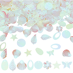 Разноцветный 80g 8 стиль звезда/лист/бабочка радужные переливающиеся пайетки/блестки из ПВХ бусины и звенья и подвески, красочный, 9~24x7.5~19x0.1~0.5 мм, отверстие : 1~1.4 мм, 10 g / style